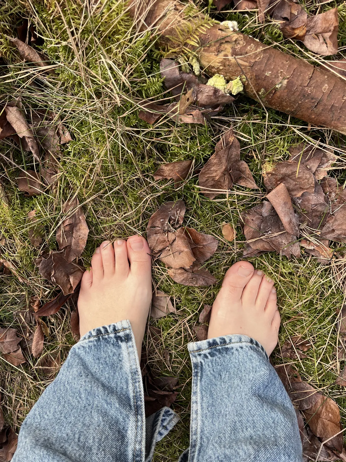 op blote voeten lopen in het bos tijdens een wandeling